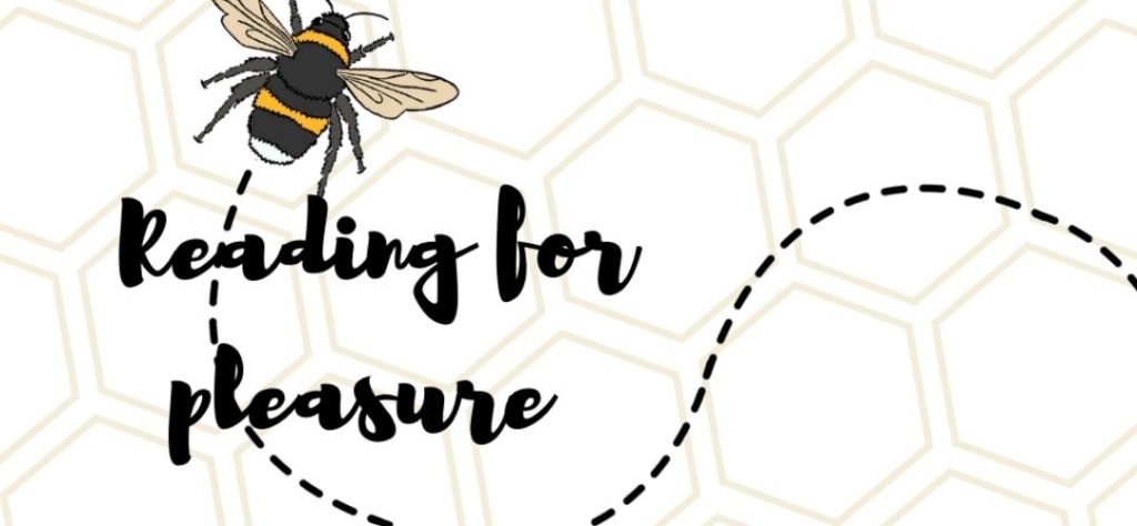Script font over a honeycomb background says "Reading for Pleasure"