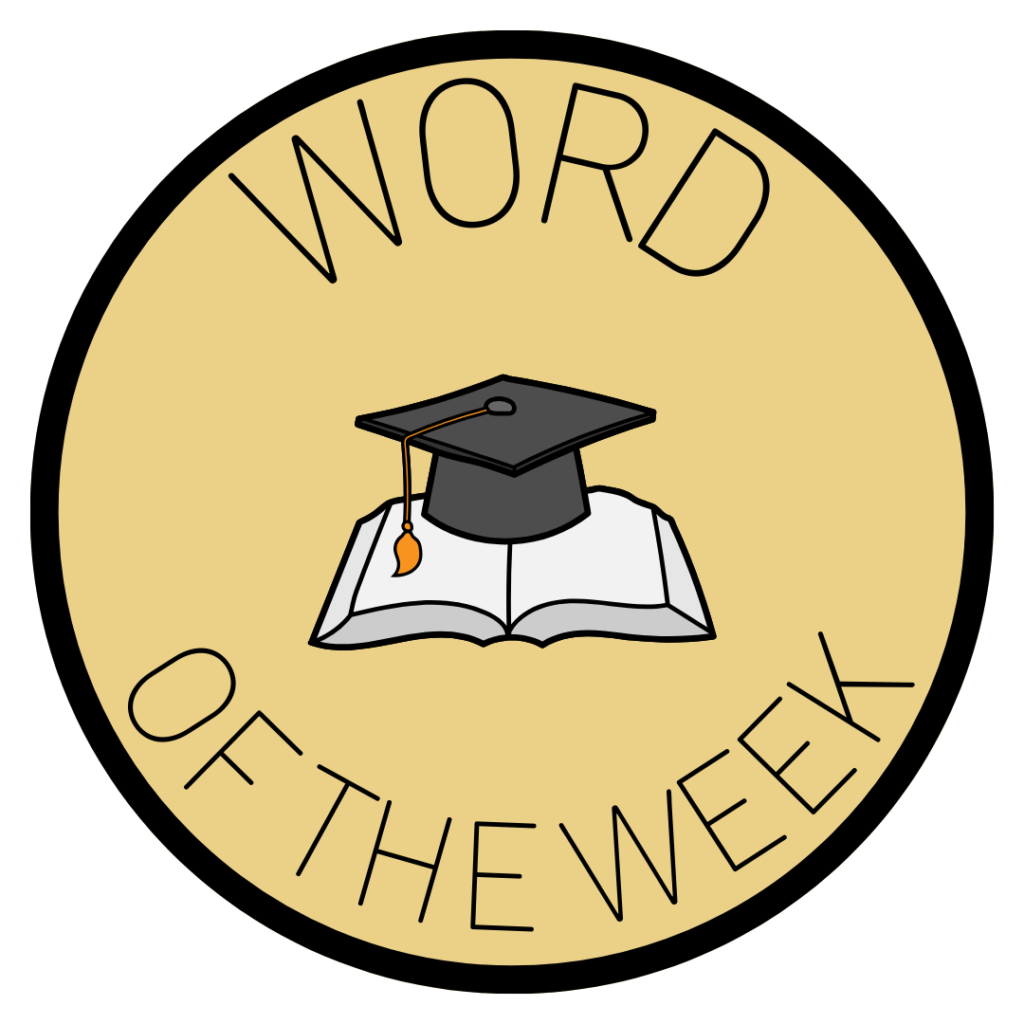 The word of the week icon is a yellow circle with a graphic of a graduation cap on top of an open book