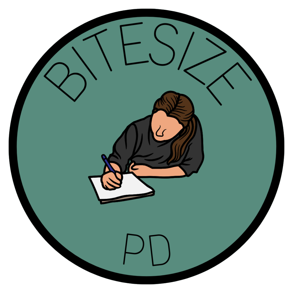 The Teaching In Good Company Bitesize PD icon is a dark green circle with a graphic of a person at a desk writing on a piece of paper